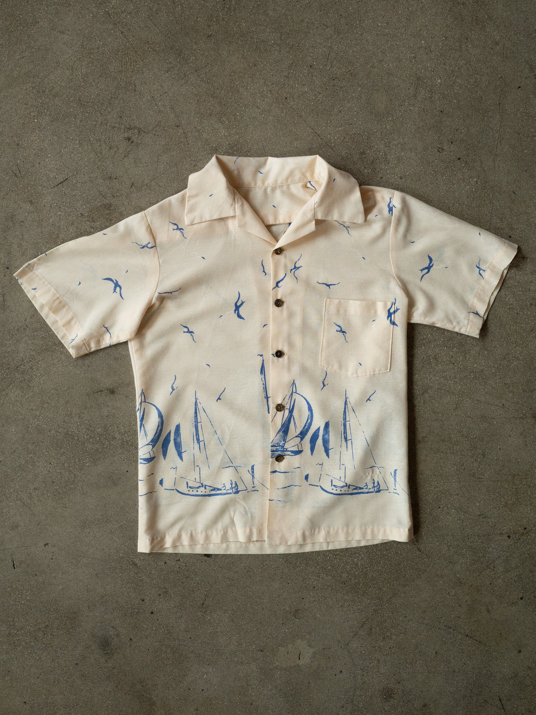 1960s Nautical Open Collar Button Up Shirt
