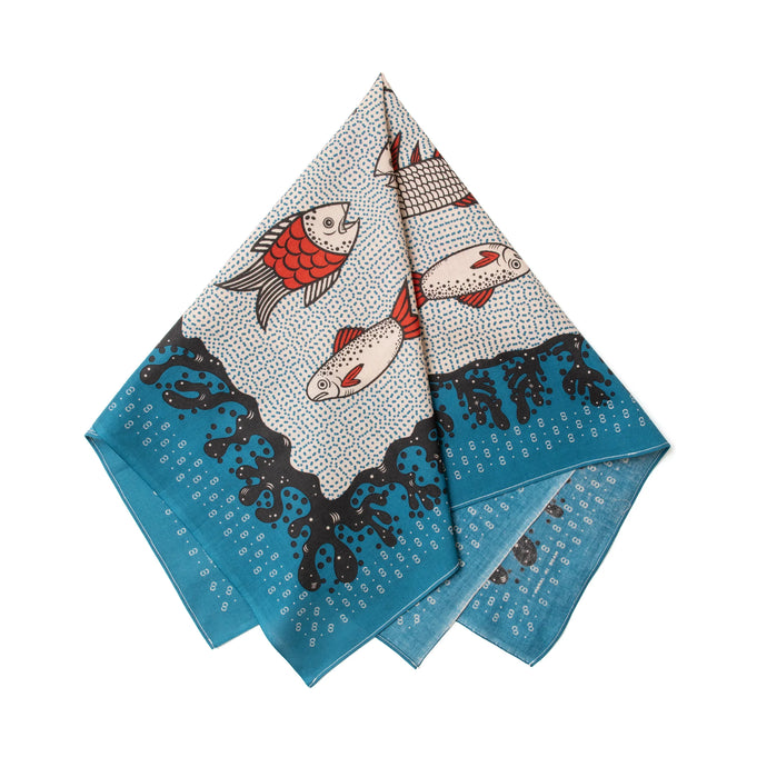 One Ear Brand “Sakana” Mosaic tile 70 x 70cm Bandanna - Silverlake, Accessories - Vinatge, One Ear Brand - Designer