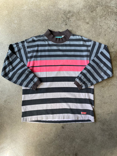 1990s Mock Neck Striped Long Sleeve Tee