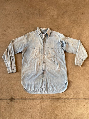 1960s Distressed Selvedge Chambray Shirt - Silverlake,  - Vinatge, Silverlake Market - Designer