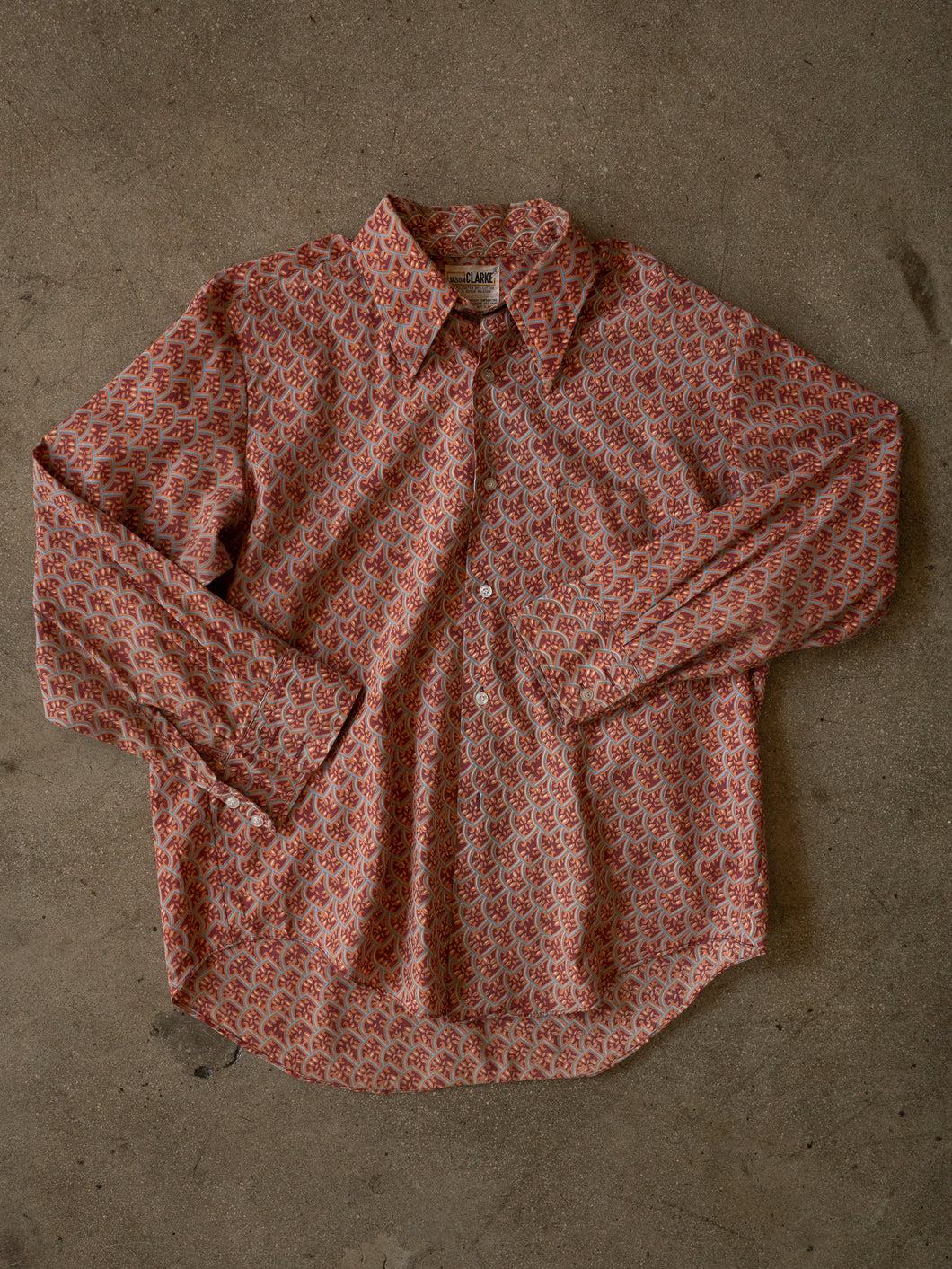 1970s Jason Clarke Open Collar Long Sleeve Button Up Shirt